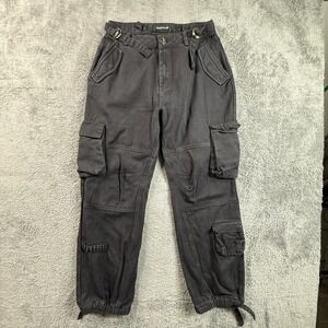 Maniere De Voir Womens Heavy Denim Black Cargo Pants Baggy Raver Size 6